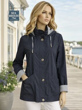 Mackintosh New England Navy Hooded Rain Jacket Medium